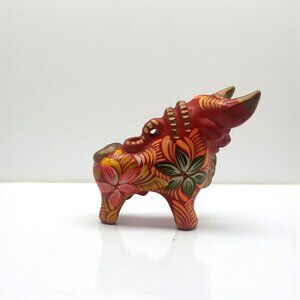 Pucara Bull Peruvian Folk Art Hand Painted Red Ceramic 5" Tall Good Fortune